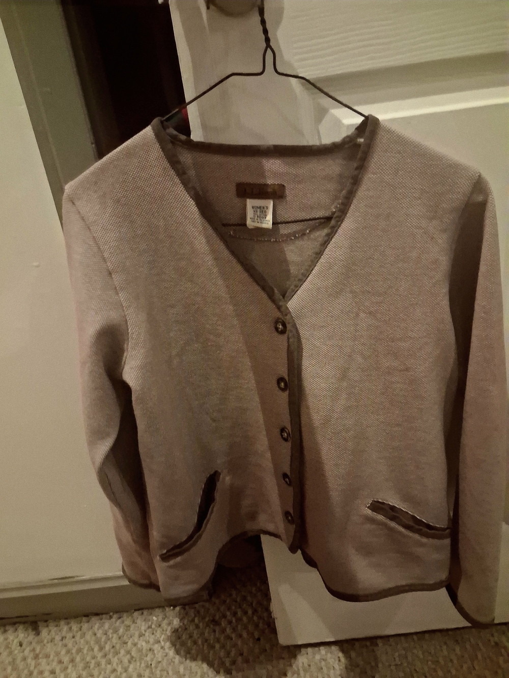 L.L. Bean Taupe V-Neck Button Front Cardigan
